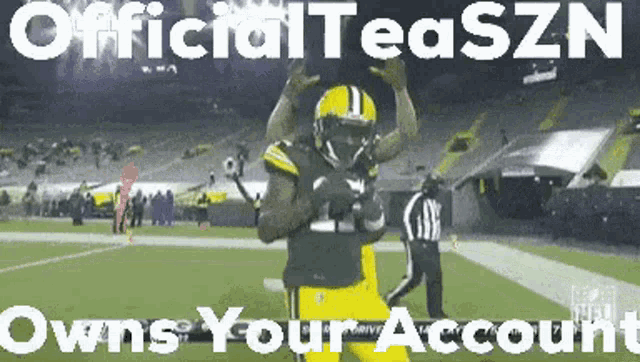 a green bay packers player celebrates a touchdown on a football field