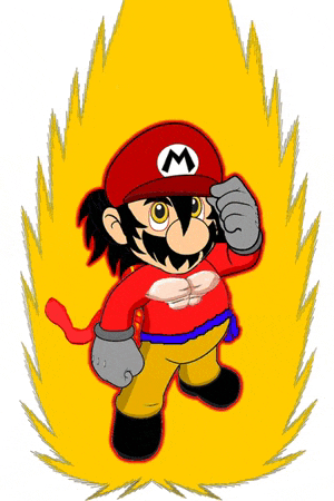 a cartoon character with a red hat and a white letter m