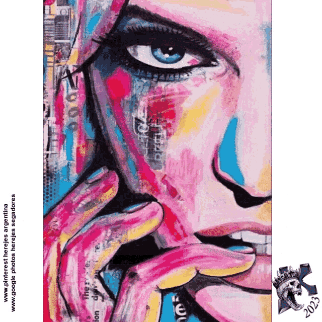 a colorful painting of a woman 's face with the year 2023