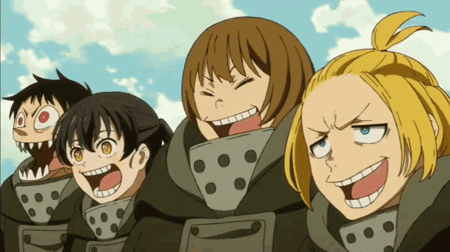 a group of cartoon characters are making funny faces with their mouths open