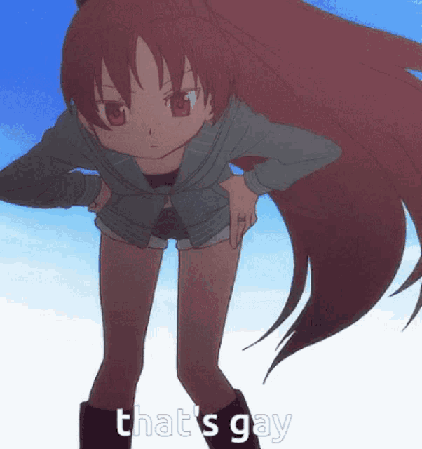 a picture of a girl with the words that 's gay