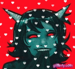 a drawing of a girl with horns is surrounded by hearts