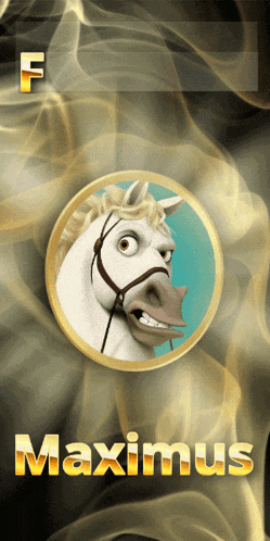 a cartoon horse with the name maximus on the bottom