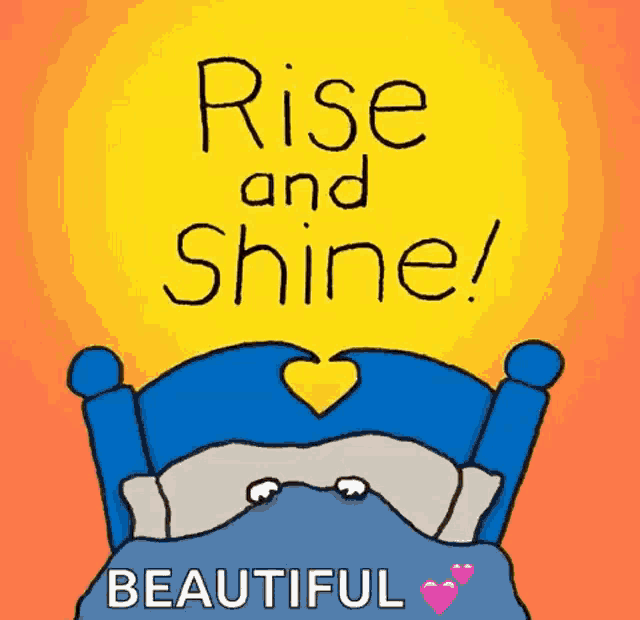 a cartoon of a bed with the words rise and shine