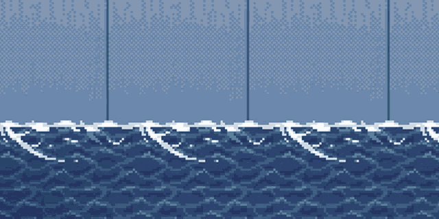 a pixel art of the ocean with waves coming in