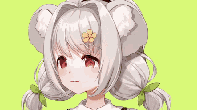 a girl with a flower in her hair and pigtails