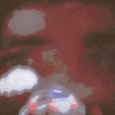 a painting of a person 's face with a red background