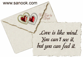 an envelope with two hearts and a piece of paper that says love is like wind you can 't see it but you can feel it