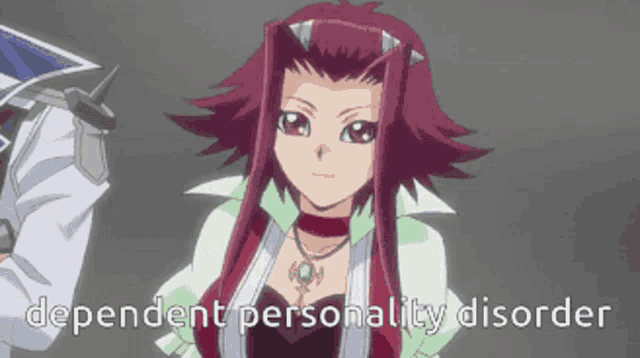 a picture of a girl with the words " dependent personality disorder " on the bottom