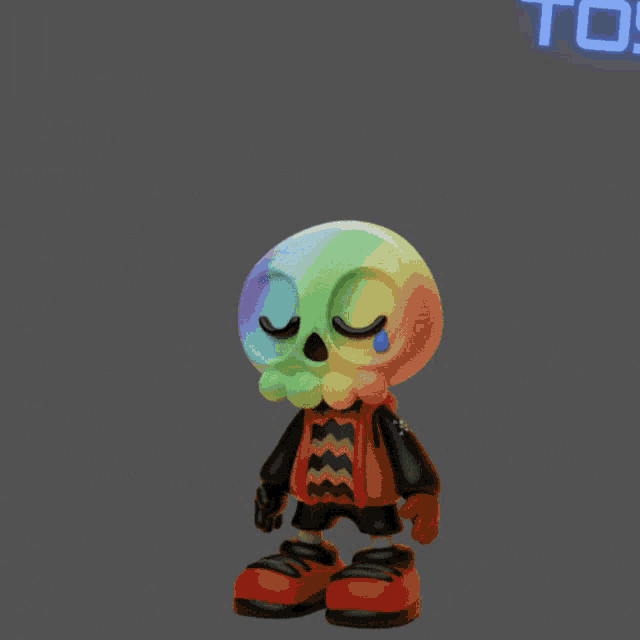 a rainbow colored toy with sunglasses and the words toy morties above it