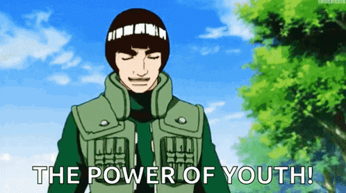a cartoon character is saying the power of youth .