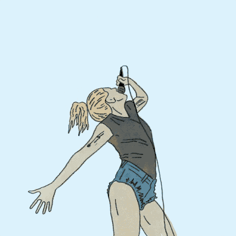a drawing of a woman singing into a microphone with the words " it wasn 't love it was " on the bottom