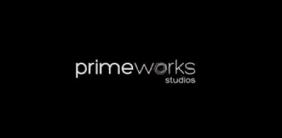 the primeworks studios logo is on a black background .