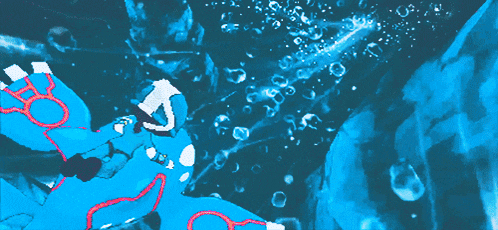 a pixel art drawing of a blue and red pokemon in the water