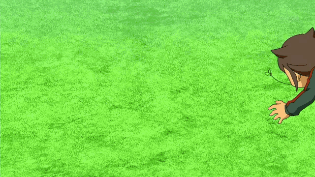 a cartoon character is doing push ups on a green field