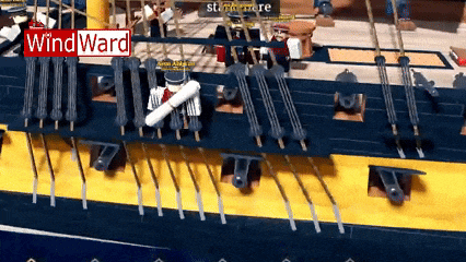 a model of a ship with a wind ward sign