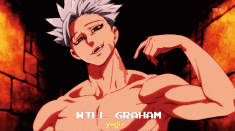 a shirtless anime character with the name will graham on it