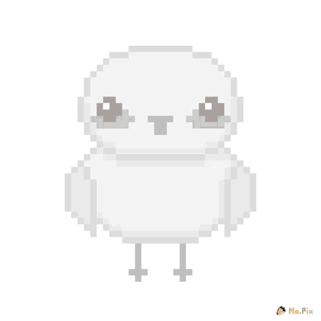 a pixel art drawing of a yellow bird with red eyes