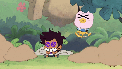 a cartoon drawing of a girl with a purple eye