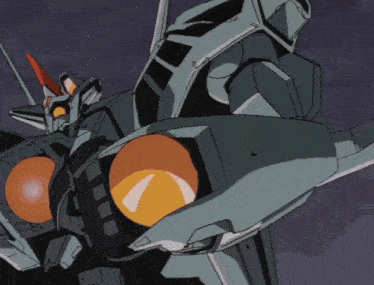 a cartoon drawing of a robot with a red horn and orange eyes