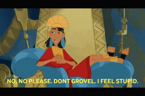 a cartoon of a man sitting on a throne with the words " no no please dont grovel i feel stupid "