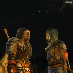 a poster for the lord of the rings online shows two warriors