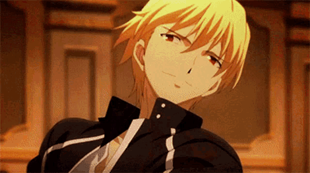 a close up of a person 's face with a yellow haired anime character .