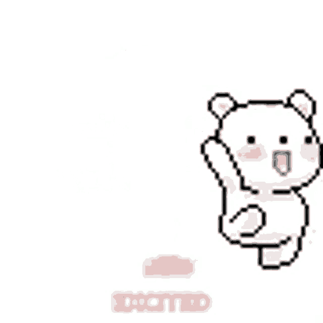 a pixel art drawing of a white teddy bear with pink cheeks .