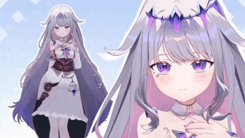 a drawing of a girl with purple hair