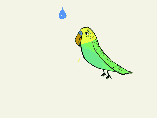 a cartoon drawing of a green and yellow bird with a blue beak