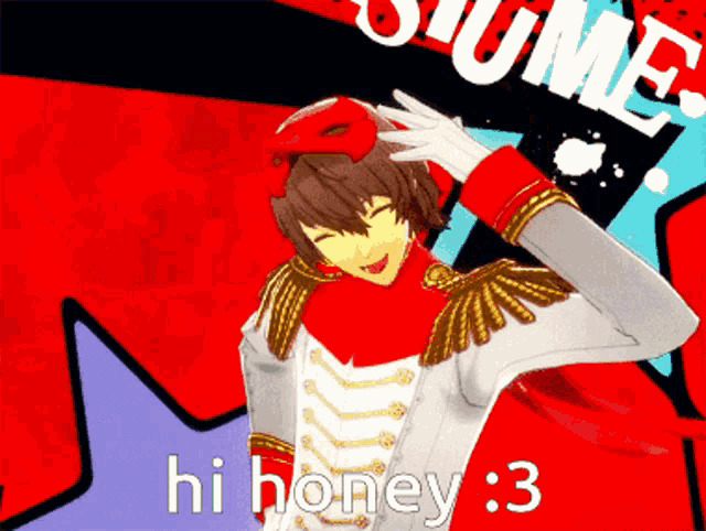 a picture of a man with a red mask and the words hi honey 3