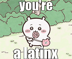 a cartoon bear with a lollipop and the words you 're a latinx