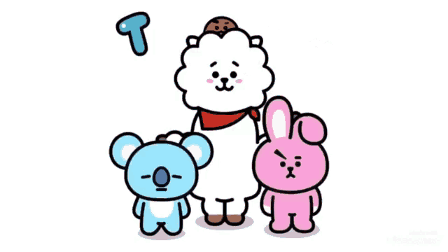 a group of cartoon characters standing next to each other with the words thank you above them