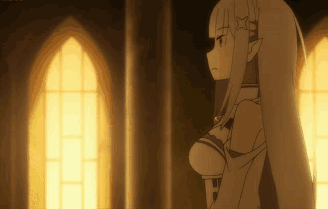 a girl with long white hair and a star on her head