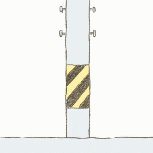 a cartoon drawing of a cat peeking out from behind a pole with chinese writing on it