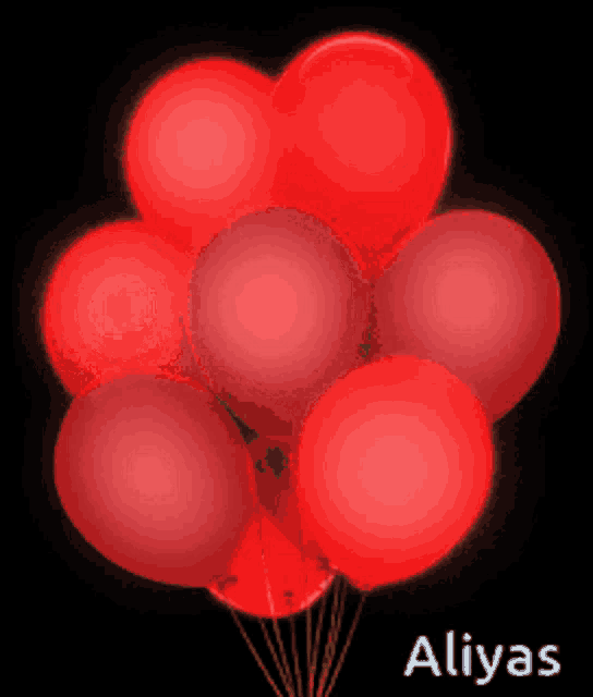 a bunch of red balloons with the name aliyas on the bottom right