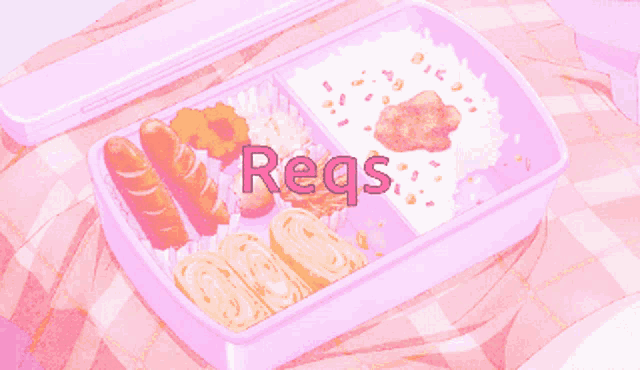 a pink container of food with the word regs written on it