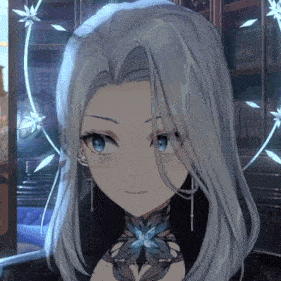 a girl with gray hair and blue eyes has a butterfly on her neck