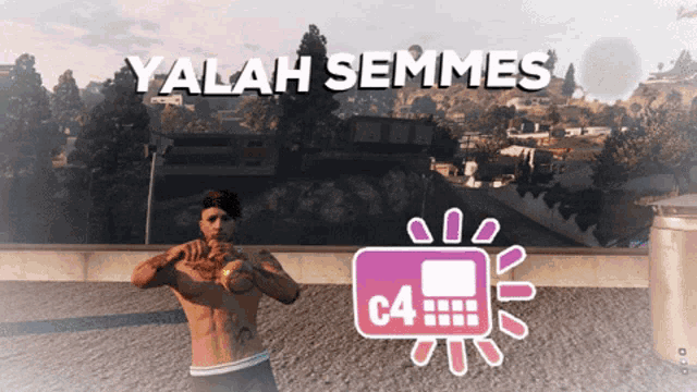 a man is standing in front of a sign that says yalah semmies