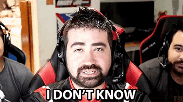 a man with a beard wearing headphones and a microphone says i don 't know .