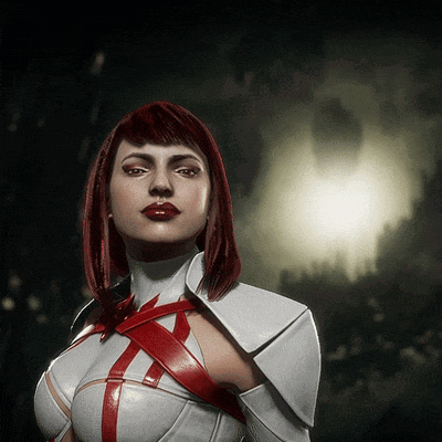 a woman with red hair is wearing a white and red armor