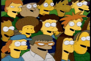 a group of cartoon characters are gathered together and smiling