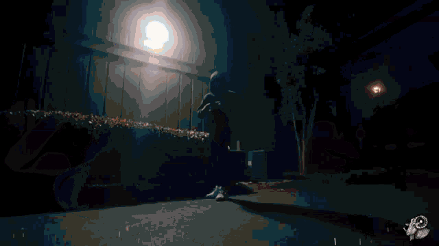 a person in a hooded jacket is standing in front of a fence at night