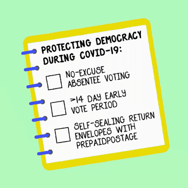 a notepad that says protecting democracy during covid-19 on it