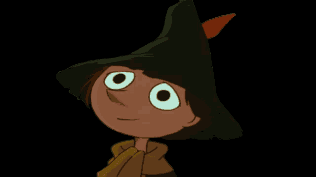 a cartoon character wearing a green hat with an orange tail