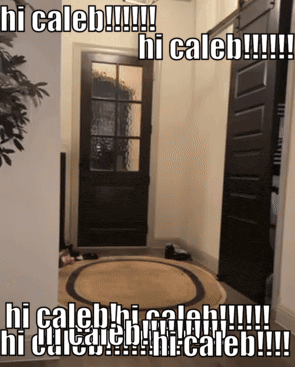 a picture of a hallway with the words hi caleb on it