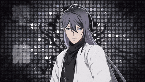 a man with long hair is wearing headphones and a white shirt