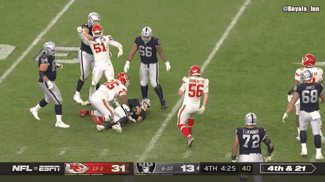 a football game between the raiders and the chiefs is being shown on espn