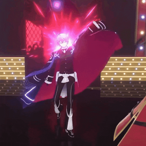 a man in a red cape is standing in front of a window with a red light coming out of it