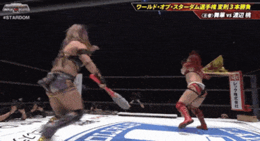 two women wrestling in a ring with #stardom on the bottom right